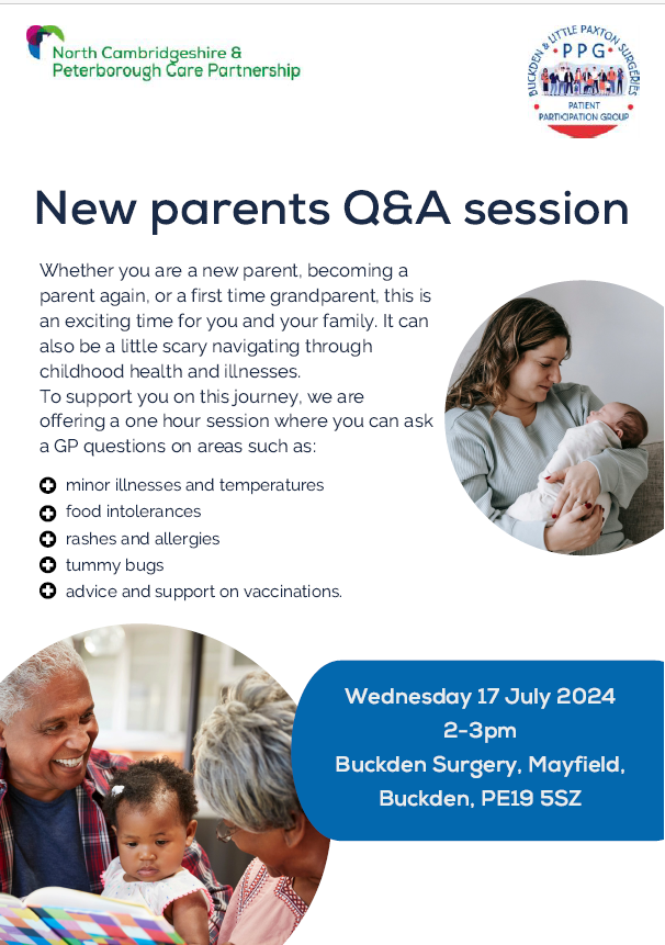 New parents Q&A session  Wednesday 17 July 2024 2-3pm Buckden Surgery